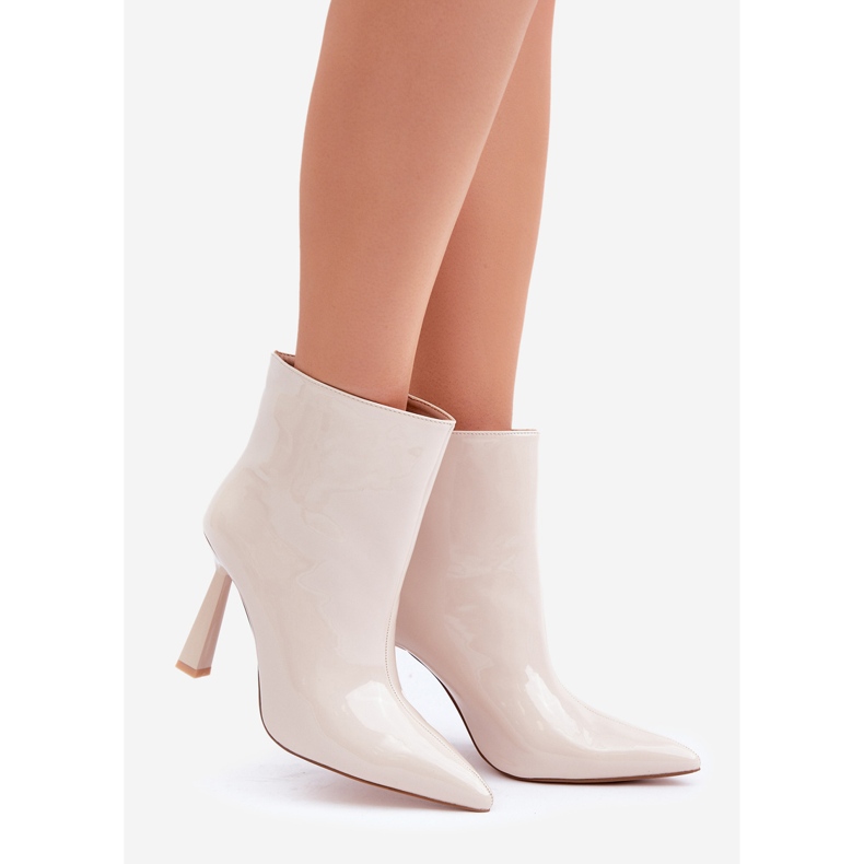 Lack-Slip-on-Stiefel mit hohem Absatz, hellbeige 1