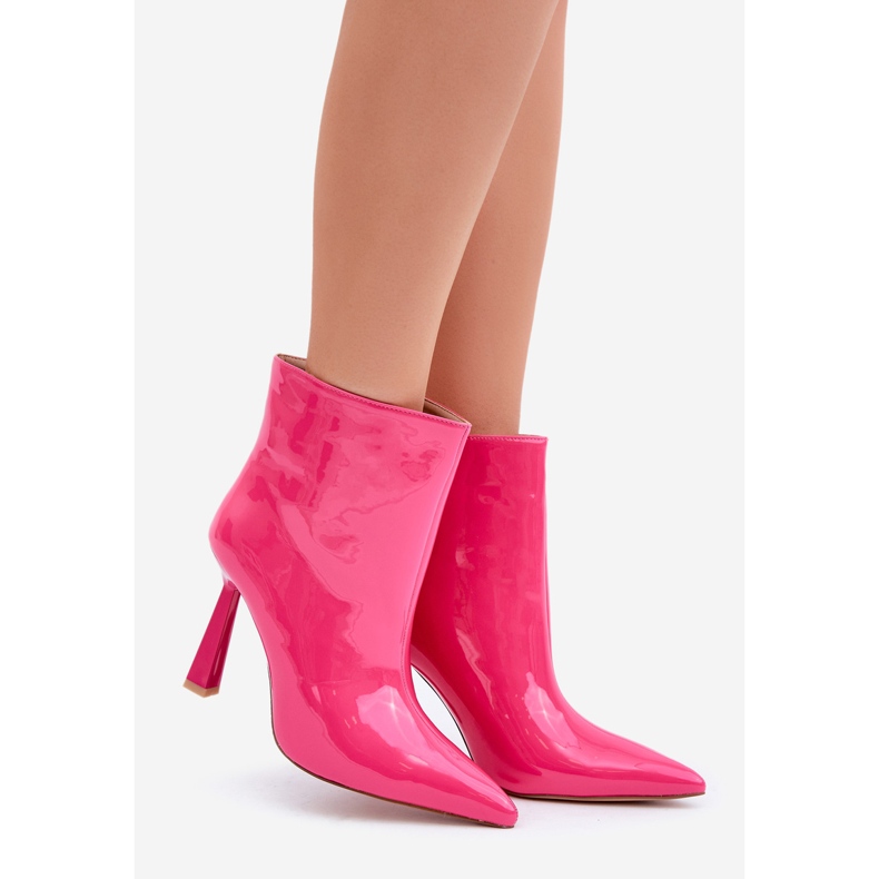 Lack-Slip-On-Stiefeletten mit hohem Absatz, Fuchsia rosa 1