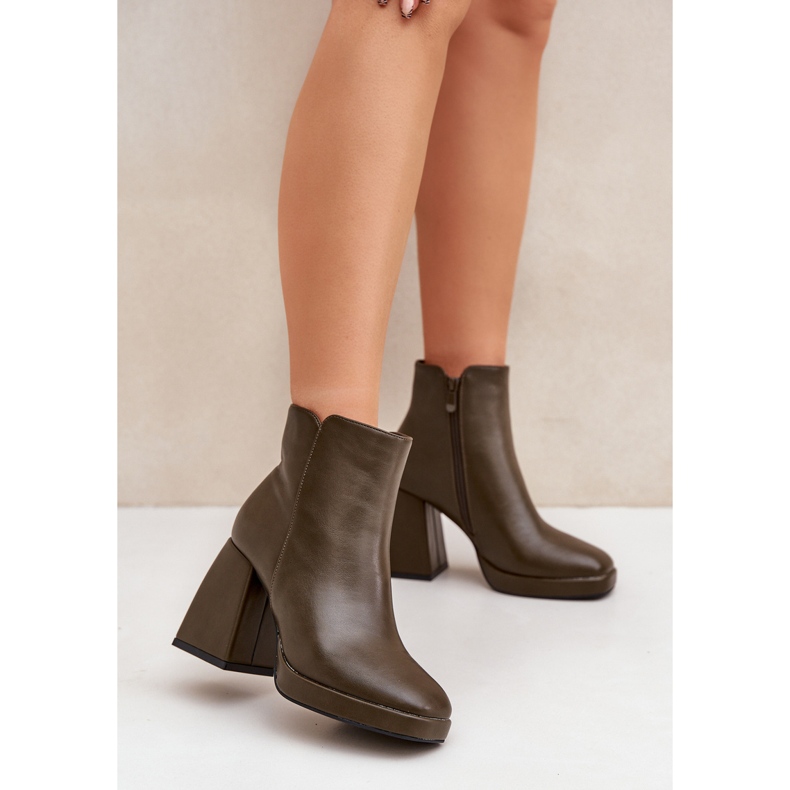 Stiefeletten aus Öko-Leder mit hohem Absatz, Dunkelgrün 1