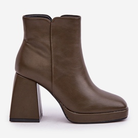 Stiefeletten aus Öko-Leder mit hohem Absatz, Dunkelgrün 3