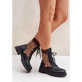 Worker-Stiefeletten für Damen mit Leopardenmuster-Socke in Schwarz von Penthis 5