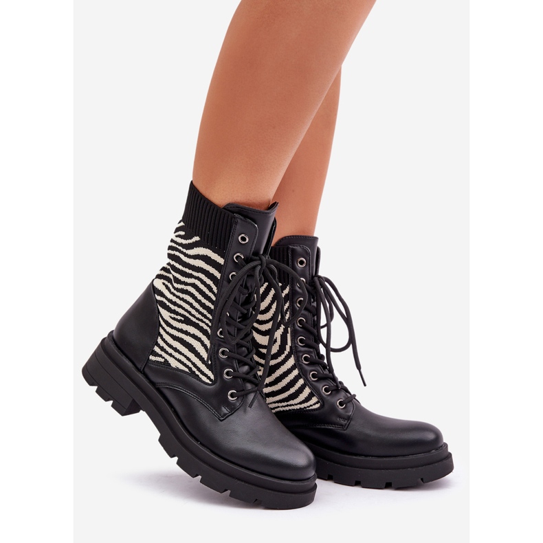 Damen-Arbeiterstiefel mit Zebra-Socke, Schwarz 1