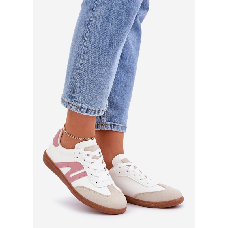 Niedrige Damen-Sneaker aus Öko-Leder, weiß und rosa Navidemi 1