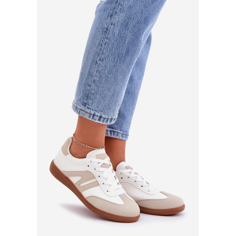 Niedrige Damen-Sneaker aus Öko-Leder, weiß und beige Navidemi 1