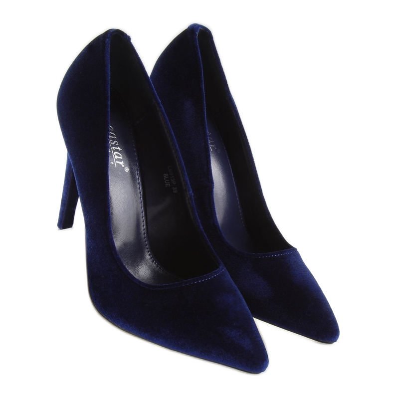 Pumps aus Samt mit Absatz marineblau LE013P Blau navy blau 2