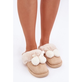 Beige Damenhausschuhe mit Fell 6