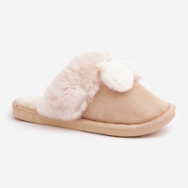 Beige Damenhausschuhe mit Fell 4