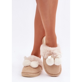 Beige Damenhausschuhe mit Fell 3