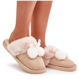 Beige Damenhausschuhe mit Fell 7