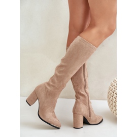 Bestelle Öko-Wildlederstiefel mit Blockabsatz, beige 3