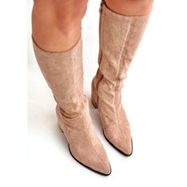Bestelle Öko-Wildlederstiefel mit Blockabsatz, beige 2