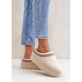 Beige Plateau-Schneestiefel für Damen 1