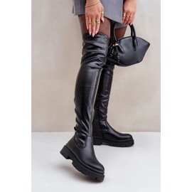 Damen-Overknee-Stiefel auf Plateau, schwarz 1