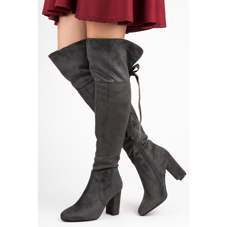 Bestelle Wildleder Musketiere mit Schleife grau 1