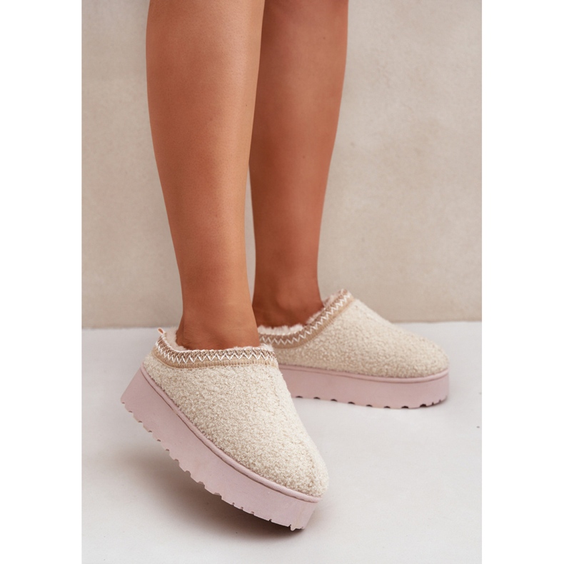 Beige Plateau-Schneestiefel für Damen 1