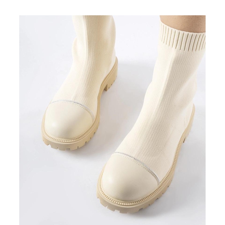 Beige Sockenstiefeletten mit Strasssteinen Vail - Solea 1