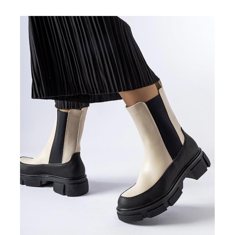 Beige-schwarze Slip-on-Stiefeletten von Faisal - Solea 1