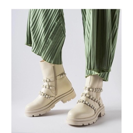 Beige Stiefeletten verziert mit Callicratide-Perlen – Solea 1