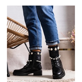 Solea Schwarze Damen-Schnürstiefeletten mit Perlen 1