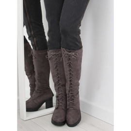 Graue Schnürboots mit breitem Absatz 6
