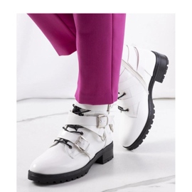 Damenstiefeletten mit Reißverschluss und Schnallen, weiß 1