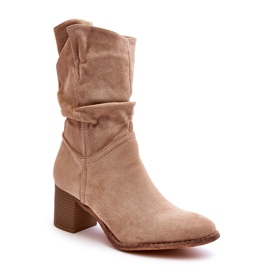 Evento Beigefarbene, isolierte Shavy-Damenstiefel mit gerafftem Obermaterial und hohem Absatz 2