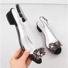 Schwarze transparente flache Sandalen mit Steinen von Sabatina 1