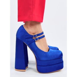 Blaue Satin-Plateaupumps 2