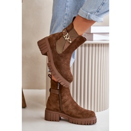 Seastar Braune isolierte Damen-Stiefeletten aus Öko-Wildleder mit Golddetail Bervena 2