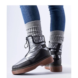 Graue isolierte Schneestiefel mit Reißverschluss schwarz 1