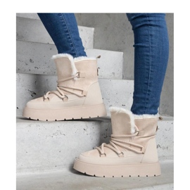 Mit Fell isolierte Plateau-Schneestiefel beige 1