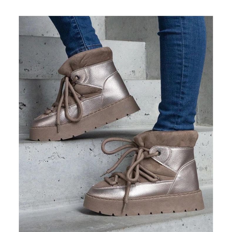 Mit Fell isolierte Plateau-Schneestiefel beige 1