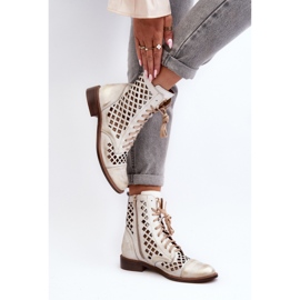 Hohe durchbrochene Stiefel Zazoo 2695/004 Gold golden 2