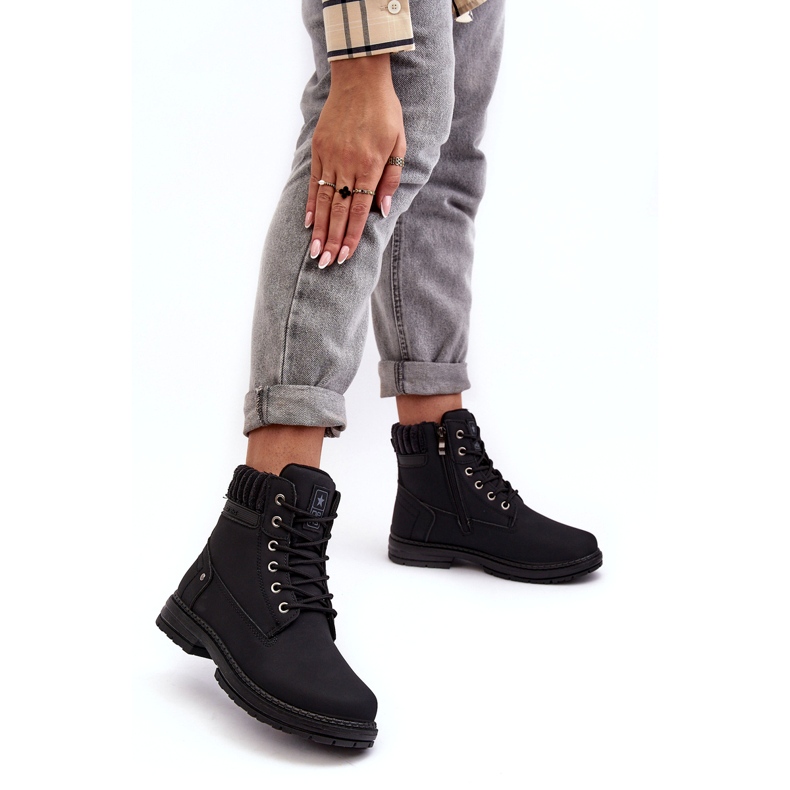 News Isolierte Trapperjacke aus Leder für Damen in Schwarz 4