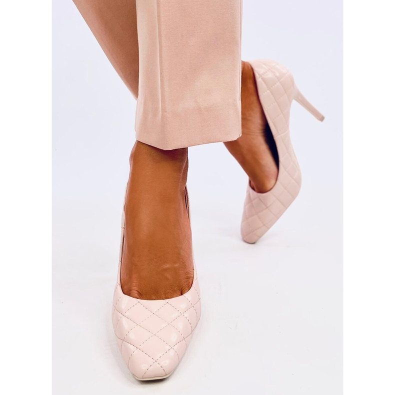 Beige gesteppte High Heels für Damen 2