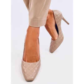 Khakifarbene, gesteppte High Heels für Damen beige 2
