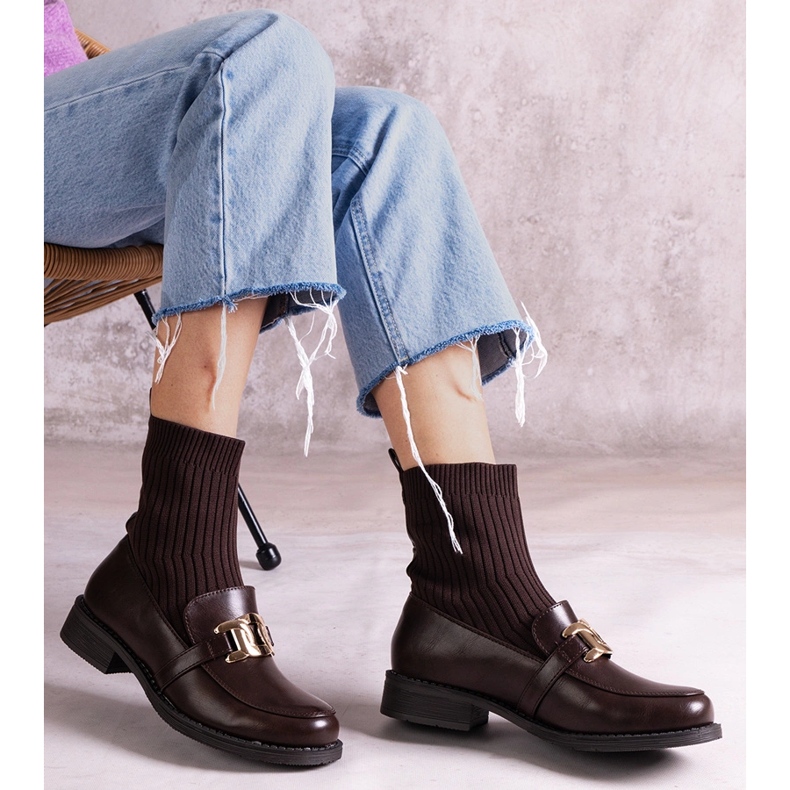 Braune Stiefeletten mit Stoffobermaterial 1