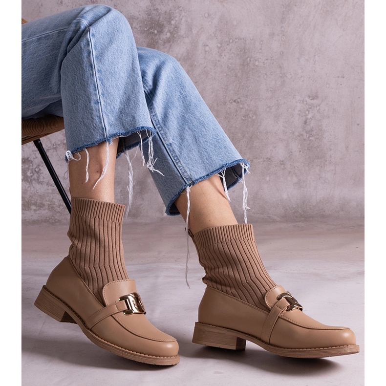 Dunkelbeige Stiefeletten mit Stoffobermaterial 1