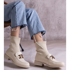 Beigefarbene Stiefeletten mit Obermaterial aus Stoff 1