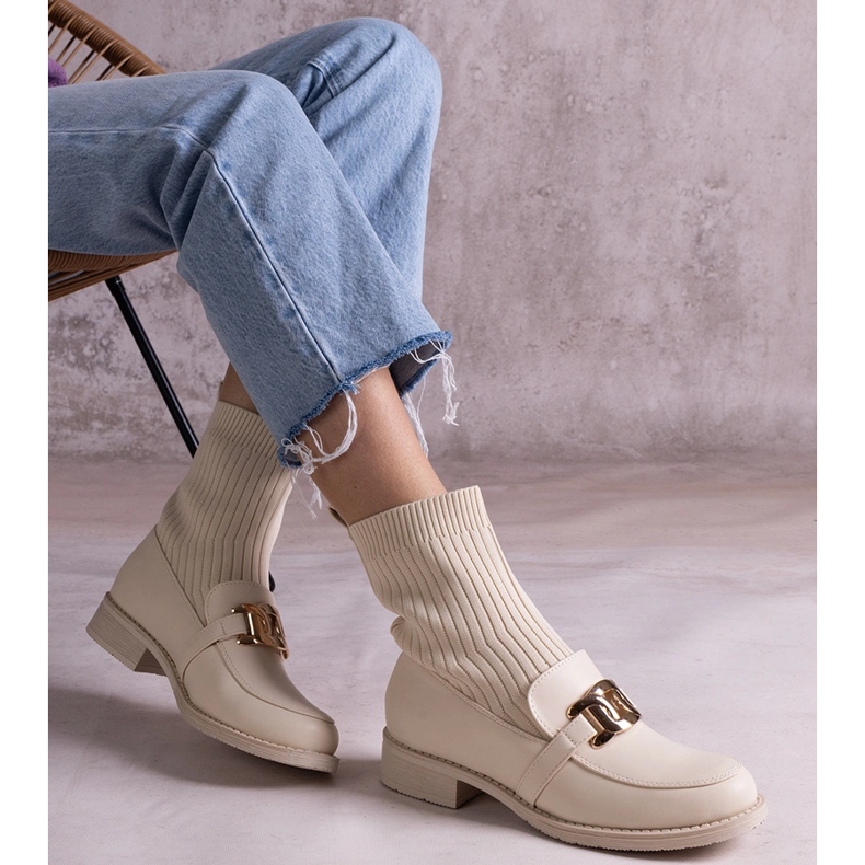 Beigefarbene Stiefeletten mit Obermaterial aus Stoff 2