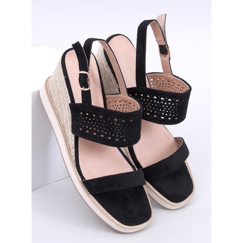 Schwarze Espadrille-Sandalen mit Keilabsatz 1