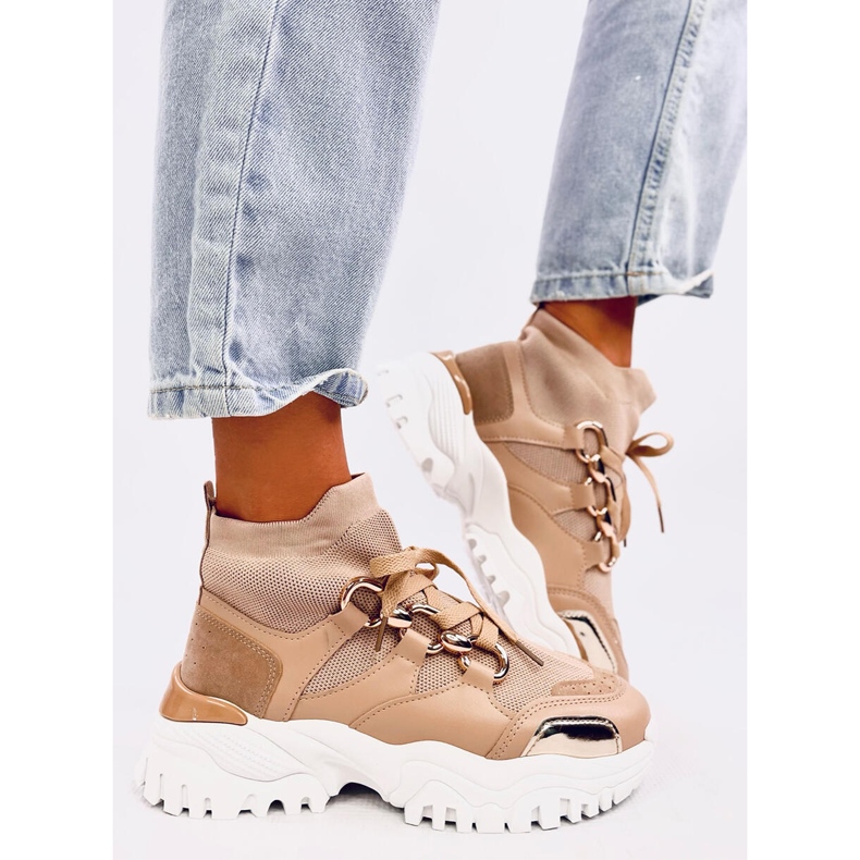 Sneaks Sneakers für beige Würfel/Khaki mit goldenen Dekorationen 2