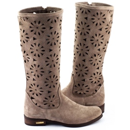 Olivier Durchbrochene Damenstiefel mit Blumen, dunkelbeige 4