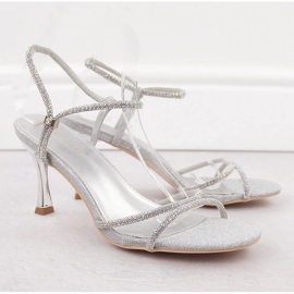 Potocki Silberne Damensandalen mit hohen Absätzen und Zirkonen LE20326 silber- 2