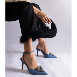 Blaue High Heels mit offenem Absatz, verziert mit Zirkonen 1