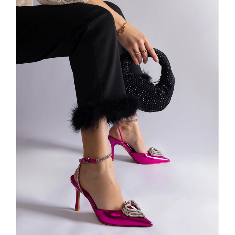 Rosa High Heels mit offenem Absatz, verziert mit Zirkonen 1