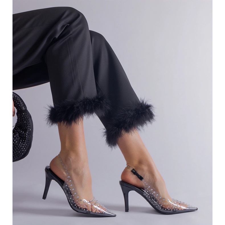 Transparente High Heels mit offenem Absatz, verziert mit Zirkonen farblos 1