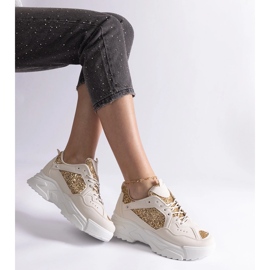 Beige Damen-Sneaker mit Glitzereinsätzen 2