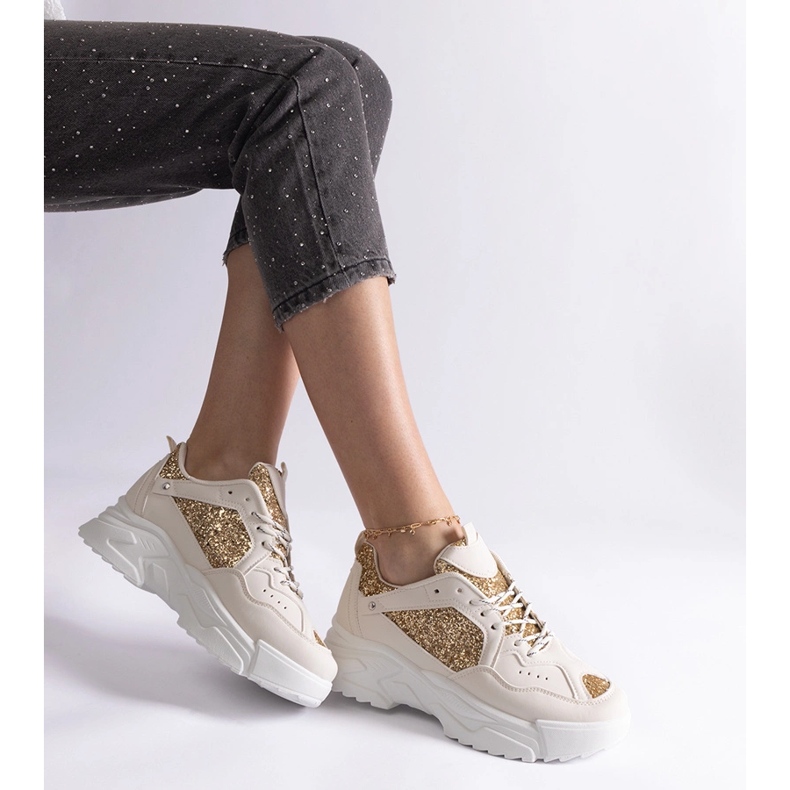 Beige Damen-Sneaker mit Glitzereinsätzen 2