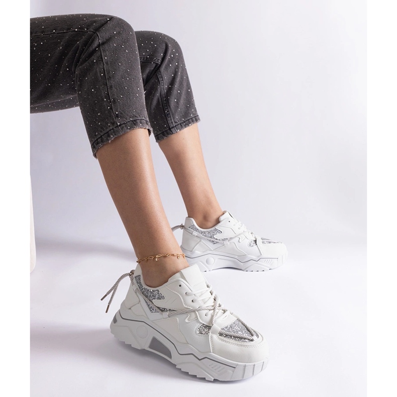 Weiße Damen-Sneaker mit Glitzer 1